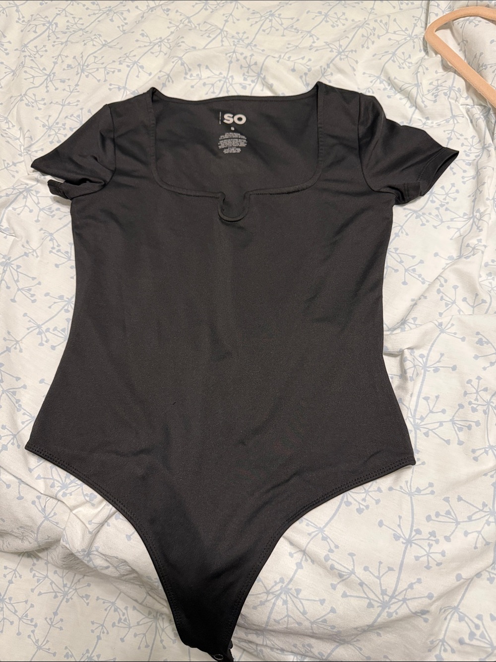 SO Black Short-Sleeve Square Neck One-Piece Bodysuit